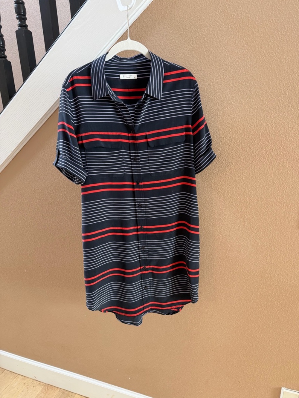 Equipment Femme 100% Silk Navy Striped Mini Dress